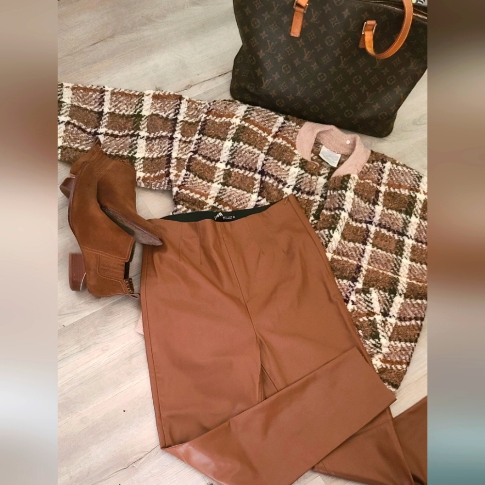 Zara High Waisted Faux Leather Leggings Pants Brown